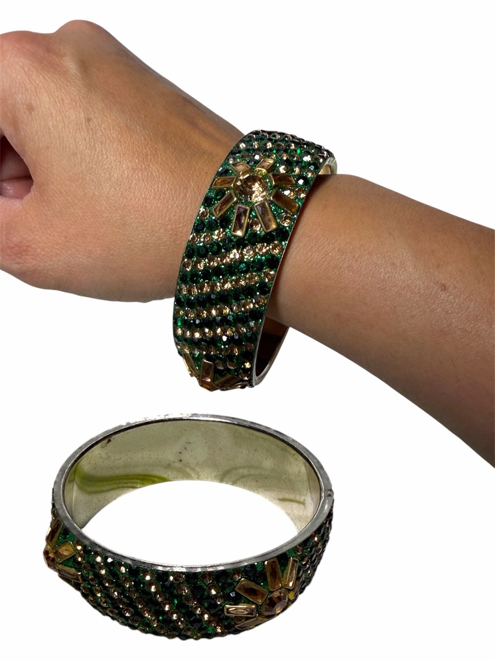 Gold-Tone Green Crystal Cuff Bracelet